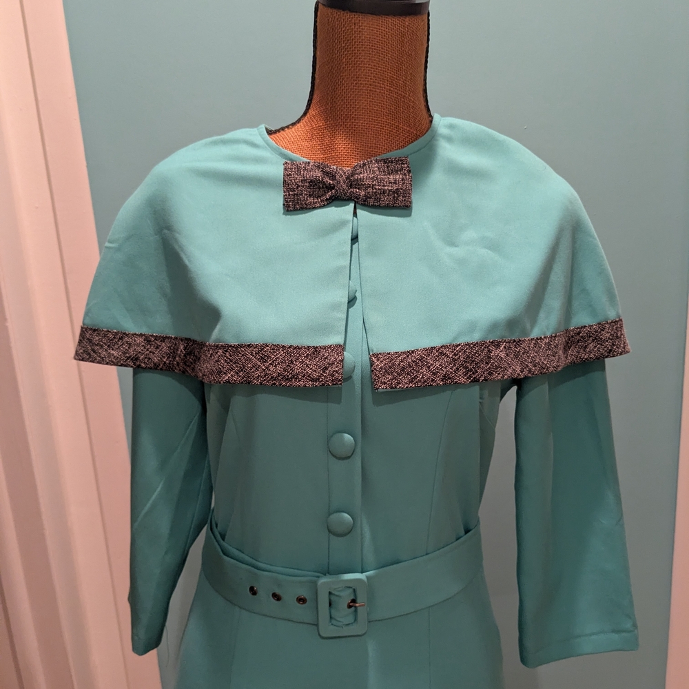 Heart My Closet Robin's Egg BlueVintage Inspired Pencil Dress With Cape